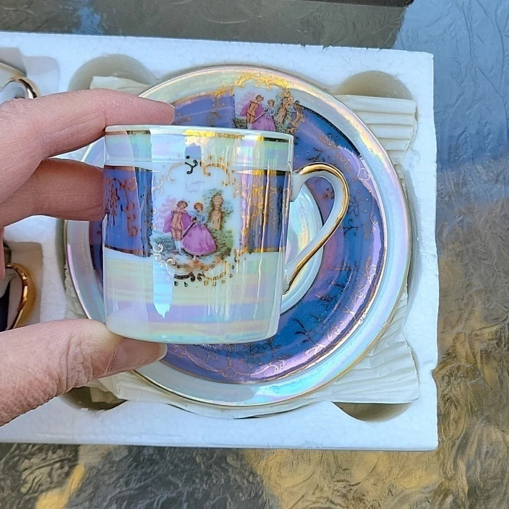 Iridescant Madonna Nacre Pearly Italian Espresso Coffee Turkish 6 Person Set New